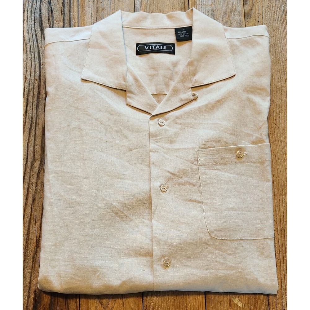 Vitali Mens XL Shirt‎ Cream Short Sleeve Button Up
